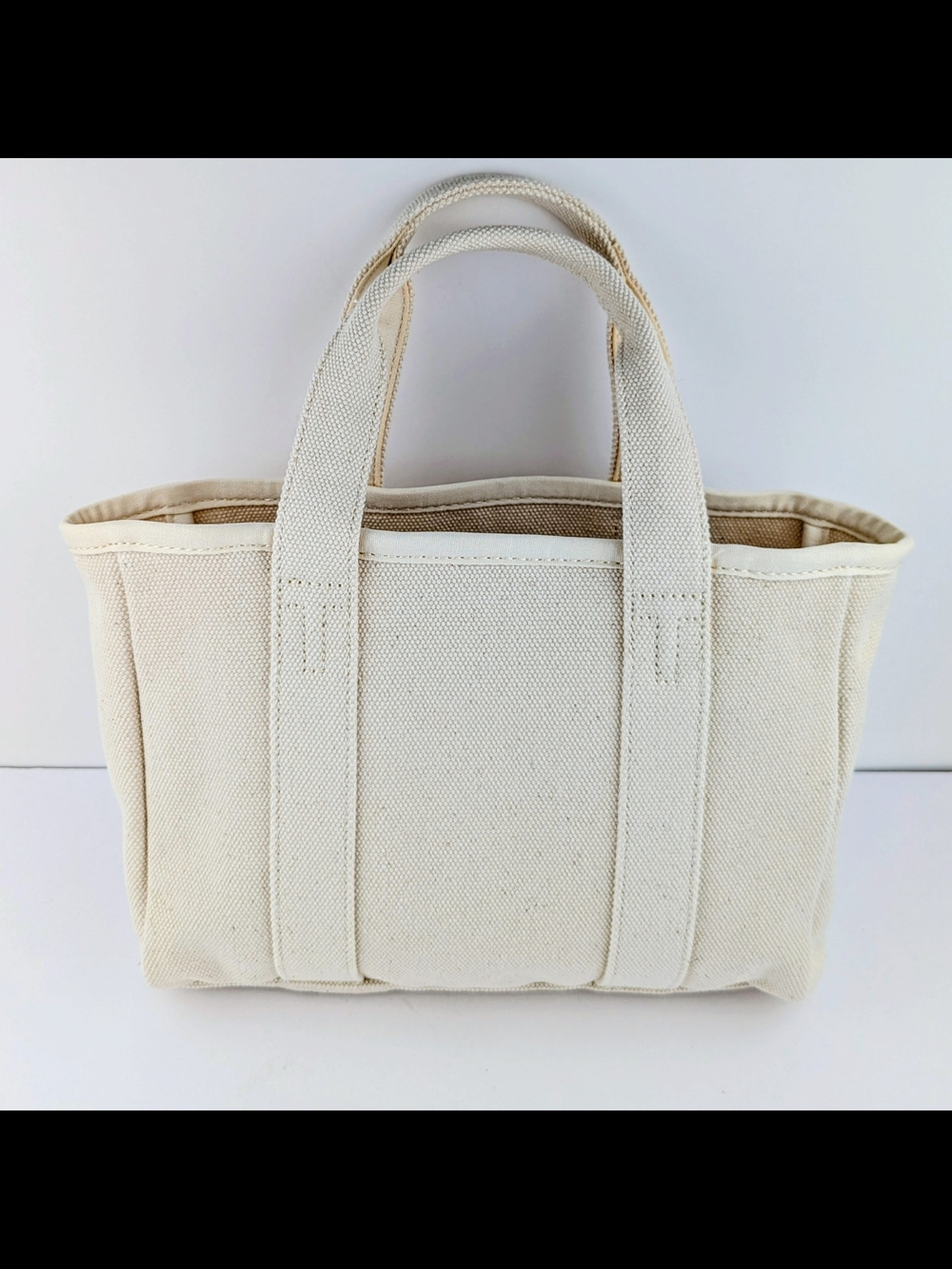 Tory Burch Ivory Canvas Mini Tote with Logo - Picture 3 of 5